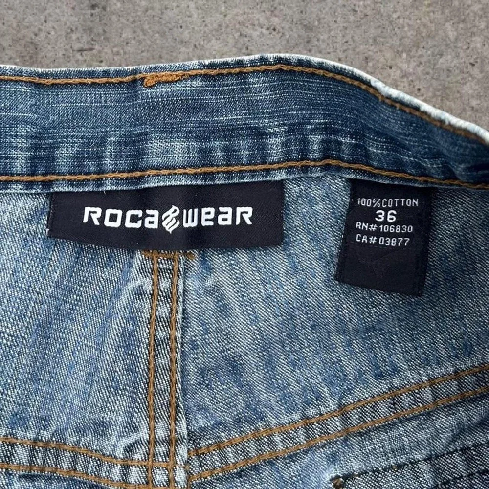 Vintage Y2K 2000s Big R Embroidered Rocawear Baggy Cotton Denim Shorts 36 Skater